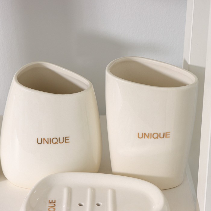 Набор аксессуаров для ванной комнаты SAVANNA Stone, 4 предмета (мыльница, дозатор для мыла, 2 стакана), цвет белый - фото 1906097419