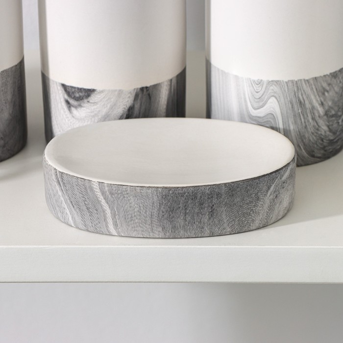 Набор аксессуаров для ванной комнаты SAVANNA Stone gray, 4 предмета (дозатор для мыла 390 мл, 2 стакана, мыльница), цвет белый - фото 1906097429