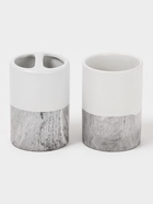 Аксессуары для ванной SAVANNA Stone gray, 4 предмета, дозатор для мыла 390 мл, 2 стакана, мыльница, белые - Фото 3