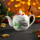 Чайник фарфоровый заварочный Доляна «Новый Год. Ёлка», 800 мл, цвет белый - Фото 1