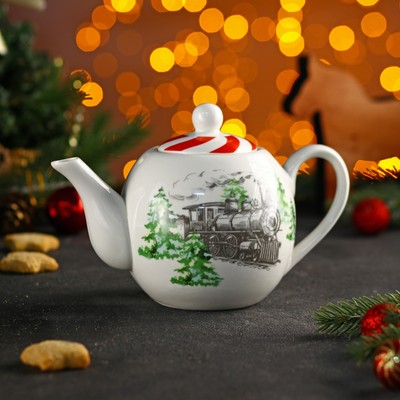 Чайник фарфоровый заварочный Доляна «Новый Год. Ёлка», 800 мл, цвет белый