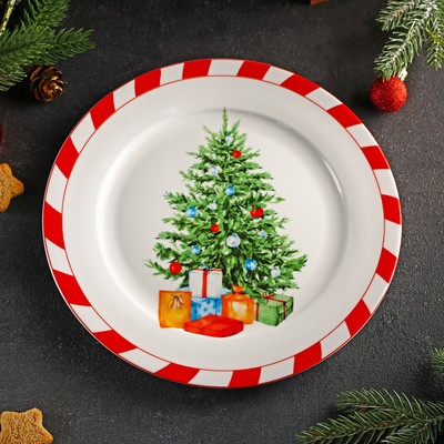Тарелка фарфоровая обеденная Доляна «Новый Год. Ёлка», d=27 см