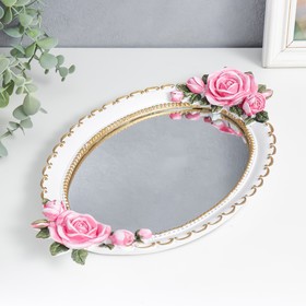 Подставка интерьерная полистоун с зеркалом "Розовые розы" белая 36,5х22 см