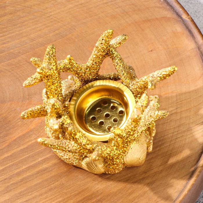 Подставка для благовоний порошковых и конусов "Коралл", золотистый, 6,3х10 см - фото 1907544912