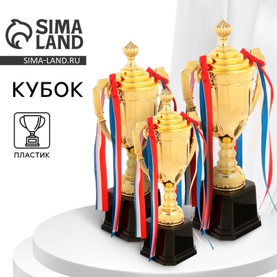 Кубок 180B, наградная фигура, золото, подставка пластик, триколор, 38.5×15×8 см