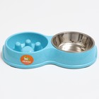 Миска двойная для медленного кормления 30,5 х 17 х 5 см, голубая - фото 24726469