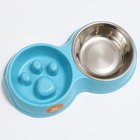 Миска двойная для медленного кормления 30,5 х 17 х 5 см, голубая - фото 24726470