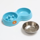 Миска двойная для медленного кормления 30,5 х 17 х 5 см, голубая - фото 24726471