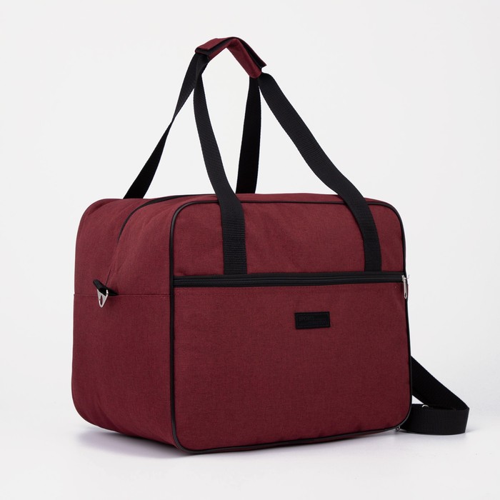 Сумка дорожная на молнии, 2 наружных кармана, держатель для чемодана, цвет бордовый - Фото 1