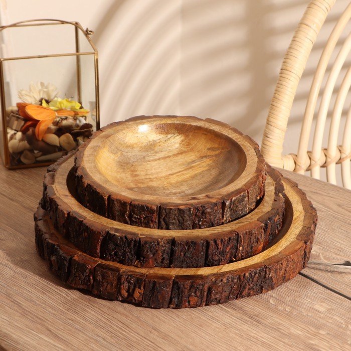 Поднос, набор 3 шт., 30×30 см, 25×25 см, 20×20 см, дерево - Фото 1