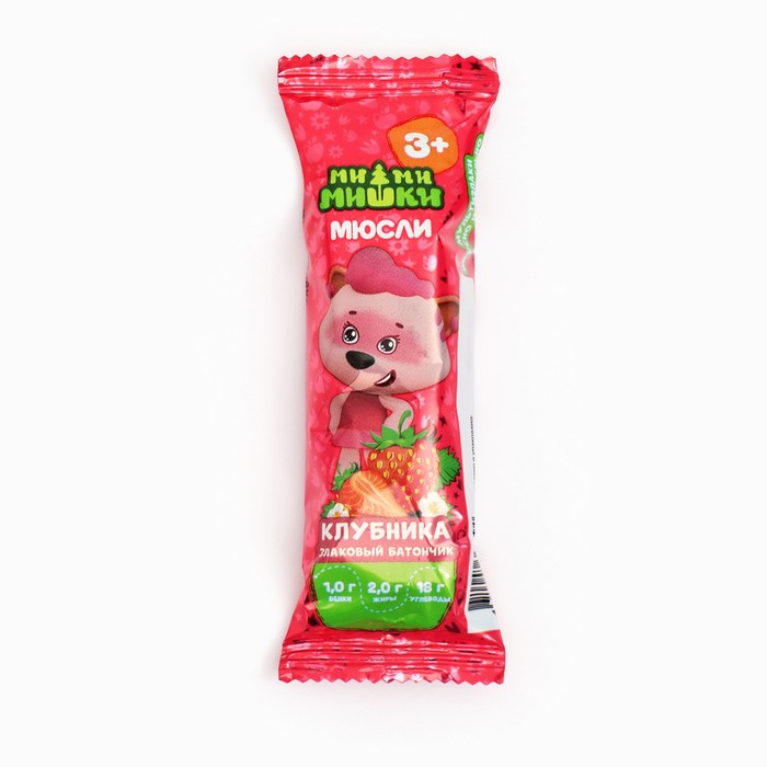 Батончик-мюсли злаковый Ми-Ми-Мишки клубника, 24 г - Фото 1