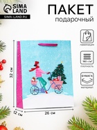 Пакет подарочный новогодний ламинированный «Вело-прогулка», 26×32×12 см - Фото 1