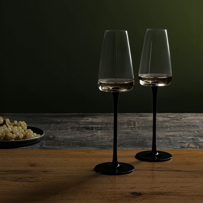 Бокал стеклянный для шампанского Magistro «Амьен», 240 мл, длина ножки 15,1 см, цвет чёрный - фото 1907546384