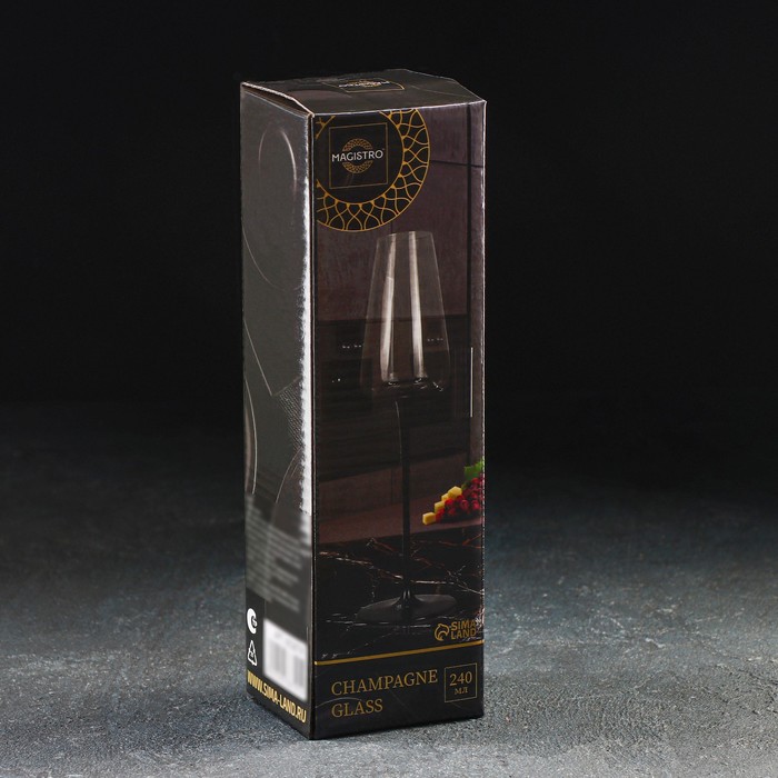 Бокал стеклянный для шампанского Magistro «Амьен», 240 мл, длина ножки 15,1 см, цвет чёрный - фото 1907546389