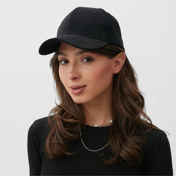 Бейсболка однотонная MINAKU, чёрная, размер 56-58, вельвет - Фото 1