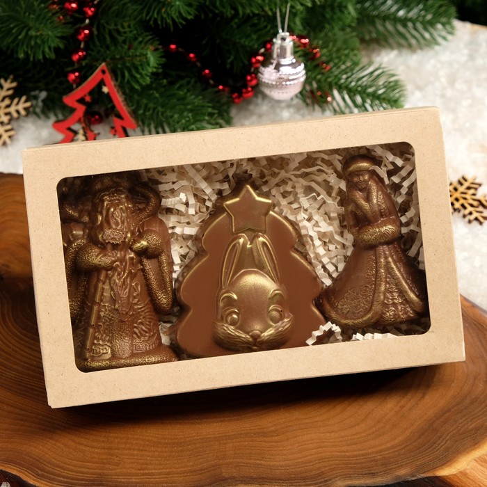Шоколад фигурный 3в1 "Дед Мороз +снегурочка +зайка на елке", 210 г - Фото 1