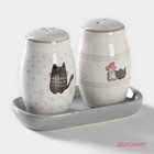 Набор для специй Доляна «Уютные коты», 3 предмета: солонка 80 мл, перечница 80 мл, подставка - Фото 2