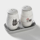 Набор для специй Доляна «Уютные коты», 3 предмета: солонка 80 мл, перечница 80 мл, подставка - Фото 3