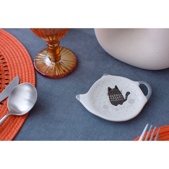 Подставка под чайный пакетик Доляна «Уютные коты», 12×9 см - фото 1882522438