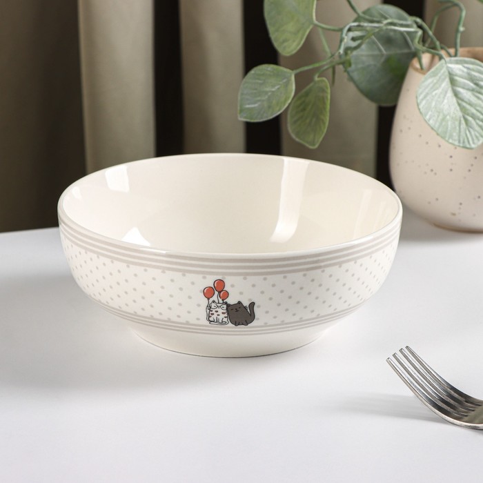 Салатник Доляна «Уютные коты», 600 мл, d=15.5 см, белый - Фото 1