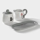 Набор сервировочный Доляна «Уютные коты», 2 предмета: молочник 270 мл, сахарница 310 мл, белый, серый - Фото 4