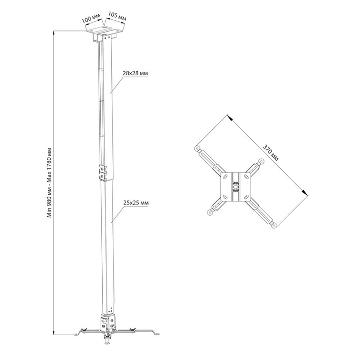 Кронштейн для проектора Cactus CS-VM-PRE04-WT, 20 кг, настенный и потолочный, поворот и наклон   932 - фото 51302860