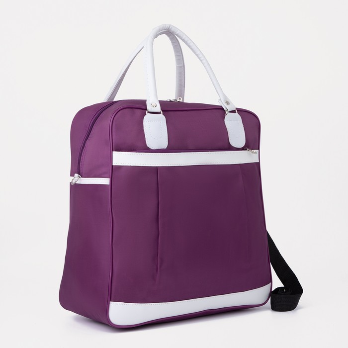 Сумка дорожная женская на молнии, наружный карман, держатель для чемодана, цвет фиолетовый/белый - Фото 1