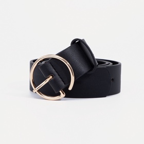 Ремень женский, 105×3.3 см, круглая пряжка металл, золотистая, чёрный