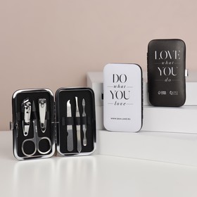 Набор маникюрный «DO WHAT YOU LOVE», 6 предметов, в футляре, в PVC - коробке, цвет чёрный/белый
