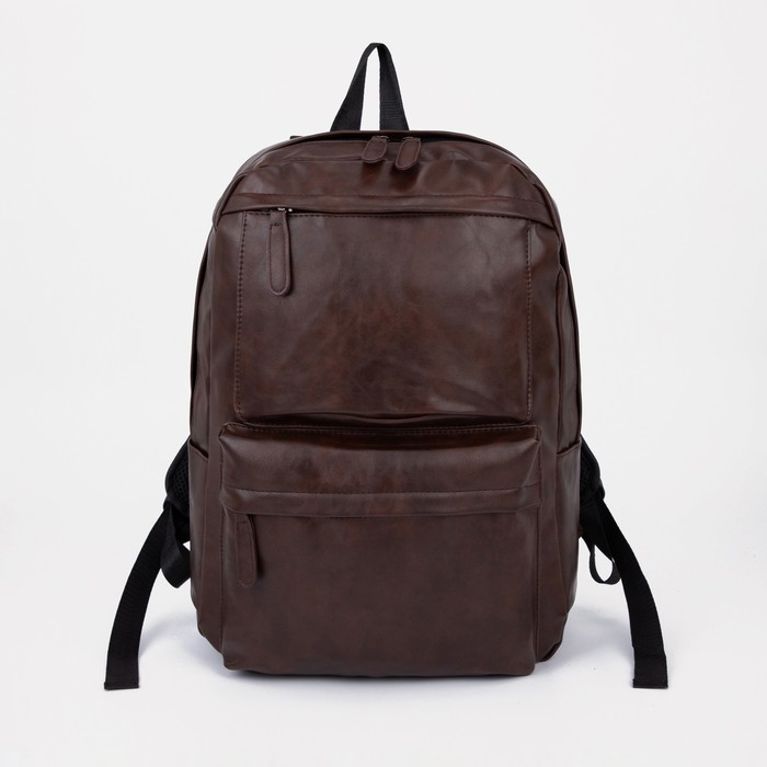 Рюкзак мужской из искусственной кожи на молнии, цвет коричневый - Фото 1