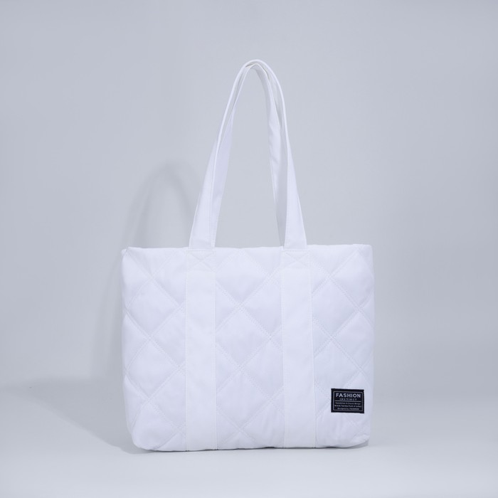 Сумка-шопер женская на молнии, размер 44×11×34 см, однотонная, белая - Фото 1