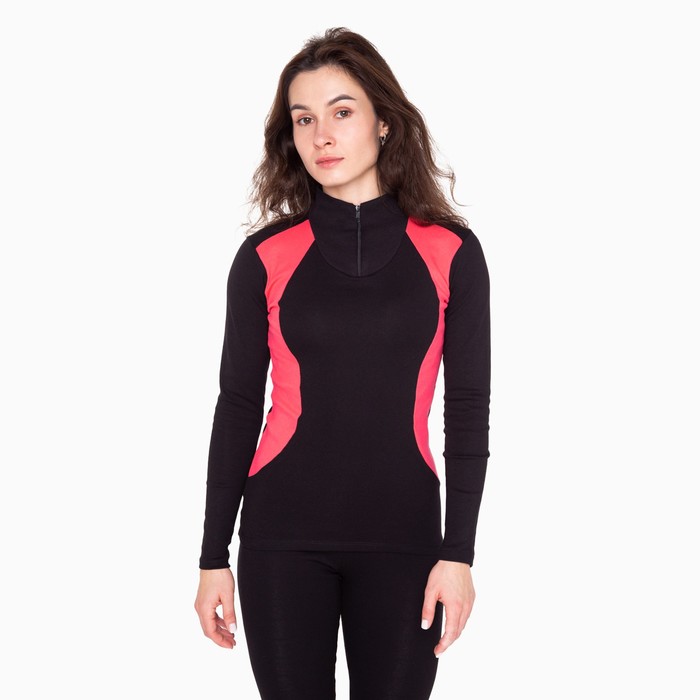 Термобельё женское (джемпер, легинсы), чёрное, коралл, размер 56