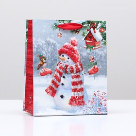 Пакет подарочный "Смешной снеговик", 18 х 22,3 х 10 см