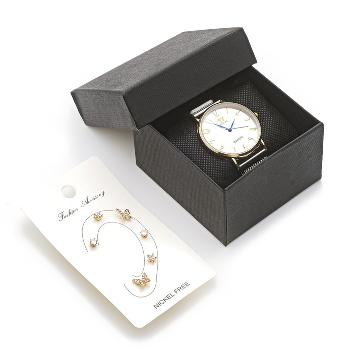 Женский подарочный набор 7 в 1: часы наручные женские ShiKai 024, серьги, d-3.8 см - Фото 1