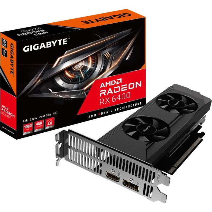 Видеокарта Gigabyte GV-R64D6-4GL, AMD Radeon RX 6400, 4Gb, 64 GDDR6, HDMI, DP low profile - фото 51302882
