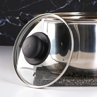 Крышка для сковороды и кастрюли Доляна, d=16 см, нержавеющий обод, пластиковая ручка, стекло, прозрачная