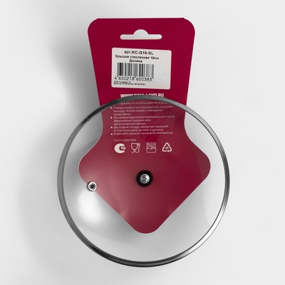 Крышка для сковороды и кастрюли Доляна, d=16 см, нержавеющий обод, пластиковая ручка, стекло, прозрачная