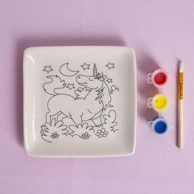 

Набор тарелка под раскраску «Единорог» краска 3 цв по 2 мл, кисть, Уценка