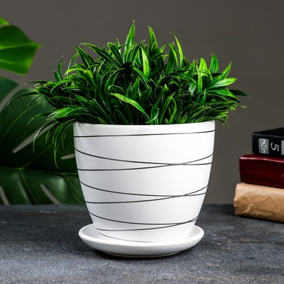 Горшок для цветов «Магнолия», 1.4 л, d=15 см, h=13 см, керамика, с поддоном, белый