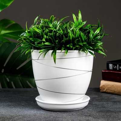 Горшок для цветов «Магнолия», 2.4 л, d=17 см, h=16 см, керамика, с поддоном, белый