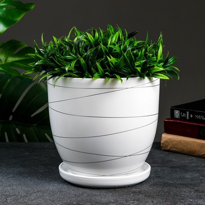 Горшок для цветов «Магнолия», 4.7 л, d=21.5 см, h=19.5 см, керамика, с поддоном, белый