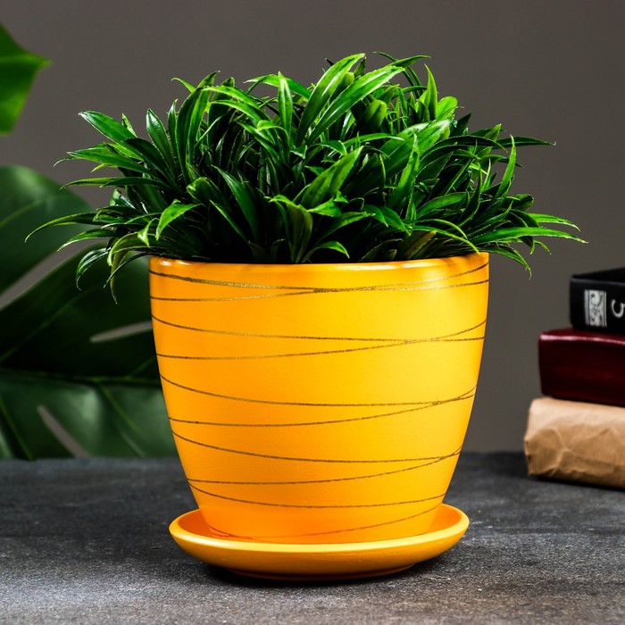 Горшок для цветов «Магнолия», 1.4 л, d=15 см, h=13 см, керамический, с поддоном, жёлтый - Фото 1