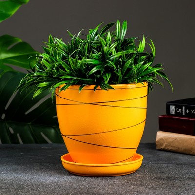 Горшок цветочный с поддоном 2,4 л, желтый, керамика, "Магнолия" (М)