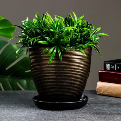 Горшок для цветов «Изысканность», 2.4 л, d=17 см, h=16 см, керамика, с поддоном, коричневый