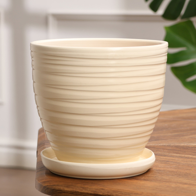 Горшок цветочный с поддоном 2,4 л, бежевый керамика, "Нежность" (М) 9319988