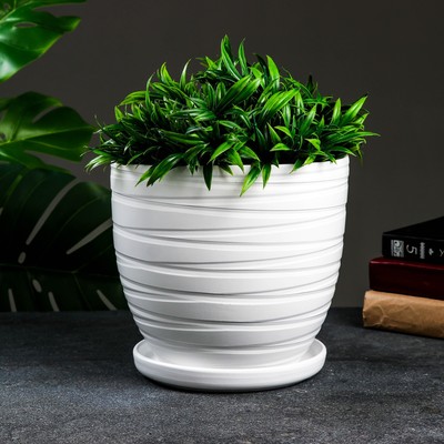 Горшок для цветов «Нежность», 4.7 л, d=21.5 см, h=19.5 см, керамика, с поддоном, белый