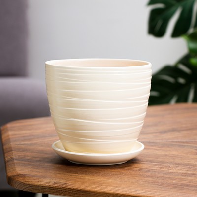 Горшок цветочный «Нежность», керамический, с поддоном, 1.4 л, бежевый