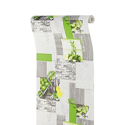 Обои моющиеся «Мохито – 06. Саратовские обои», на бумажной основе, 0.53×10.05 м, цвет серый/зелёный
