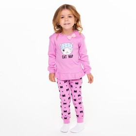Пижама для девочки, цвет сиреневый/кошка, рост 104 см