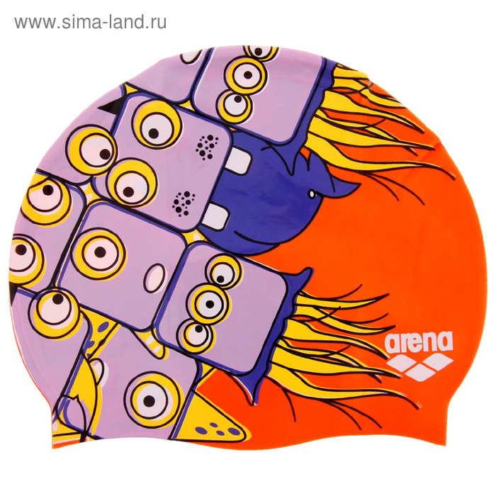 Шапочка для плавания детская ARENA Print Jr, силикон, цвет оранжевый, принт Monsters - Фото 1